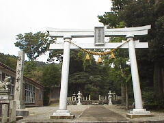 正面に御神体のタブの巨木がある、鎌の宮諏訪神社